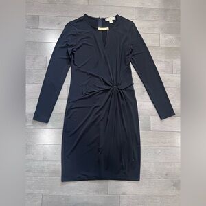 Michael Kors Black Sheath Dress S Gold Bar Neck Twist Knot Long Sleeve